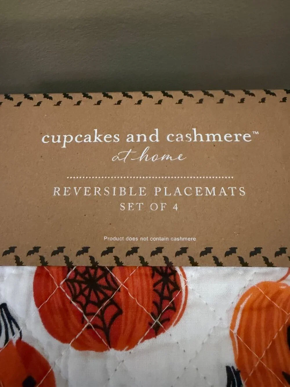 Cupcakes and Cashmere at Home Set of 4 Quilted Placemats Reversible Pumpkins NWT
